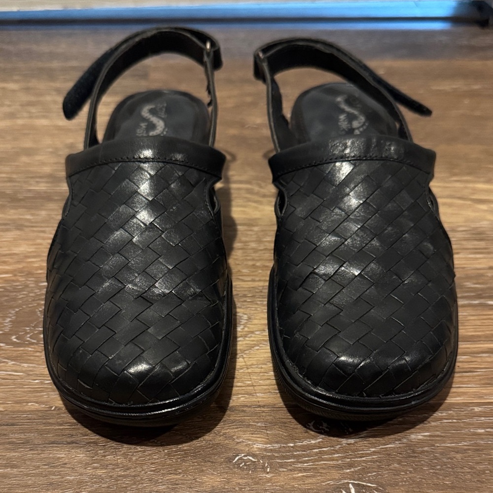 Women's Black Woven Leather Slingback Clog